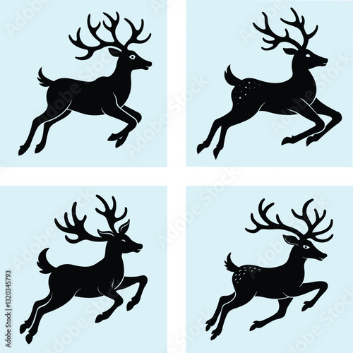 Flying Reindeer Silhouette vector illustration
