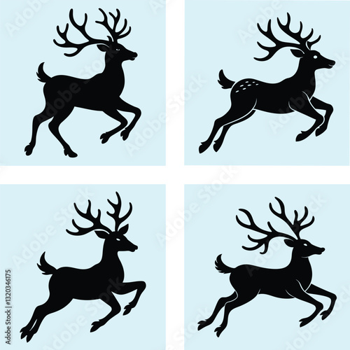Flying Reindeer Silhouette vector illustration