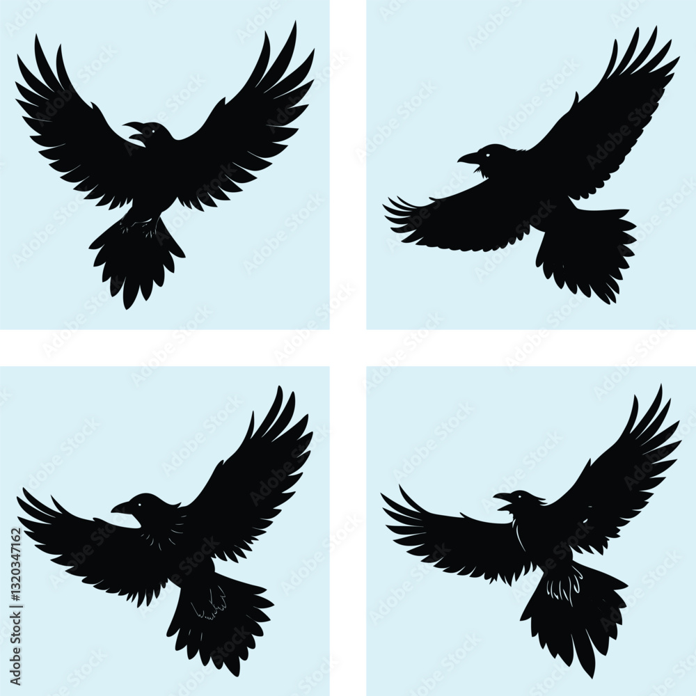 Obraz premium Flying Raven Silhouette vector illustration