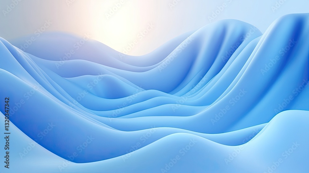 Obraz premium Abstract Blue Wave Landscape Digital Art Smooth Wavy Hills Background 3D Render
