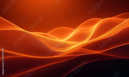 An abstract wave of orange lines flow on an even darker background.