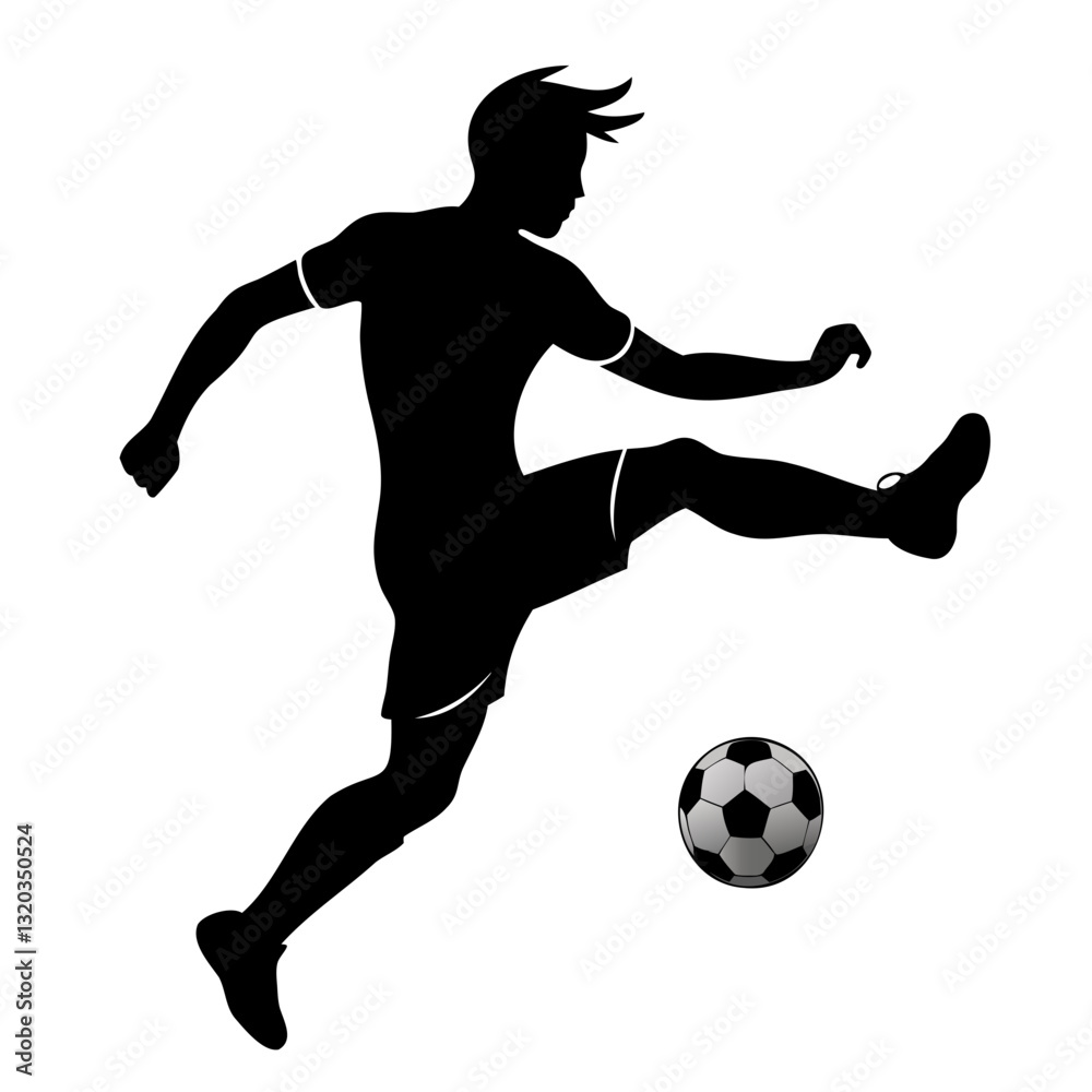 Obraz premium Black Silhouette of a Soccer Player with a ball vector illustration isolated on a transparent background