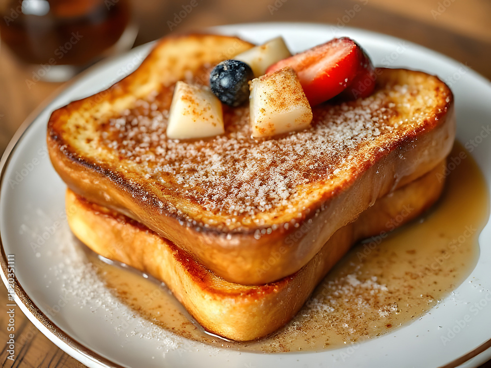 Delicious French Toast with Berries, Syrup, and Powdered Sugar - Breakfast, Brunch Food Photo. Delicious French Toast with Berries, Syrup, and Powdered Sugar - Breakfast, Brunch Food Photo.