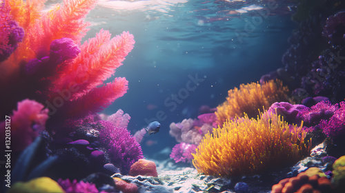 Wallpaper Mural Underwater Coral Garden: A vibrant and immersive underwater scene showcasing a thriving coral reef. Featuring an array of colorful coral formations. Torontodigital.ca