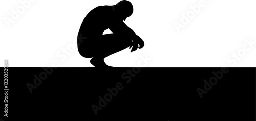 Sitting sad man silhouette vector
