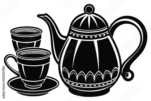 Black silhouette of a teapot and a cup