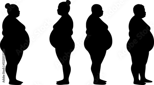Set of fat man silhouette vector on white background
