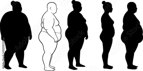 Set of fat man silhouette vector on white background
