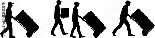 Set of delivery man silhouette vector on white
