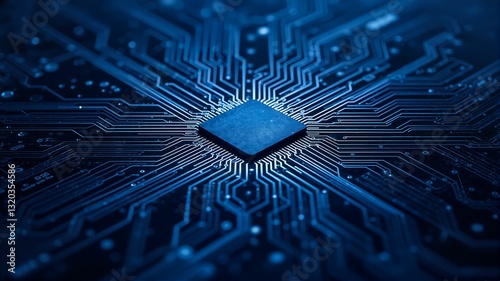 Blue CPU in blue circuit board.