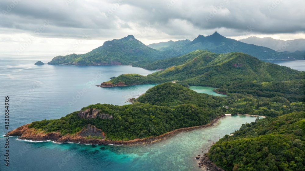 Obraz premium Tropical island surrounded by crystal clear waters representing uplifted islands in digital terrain