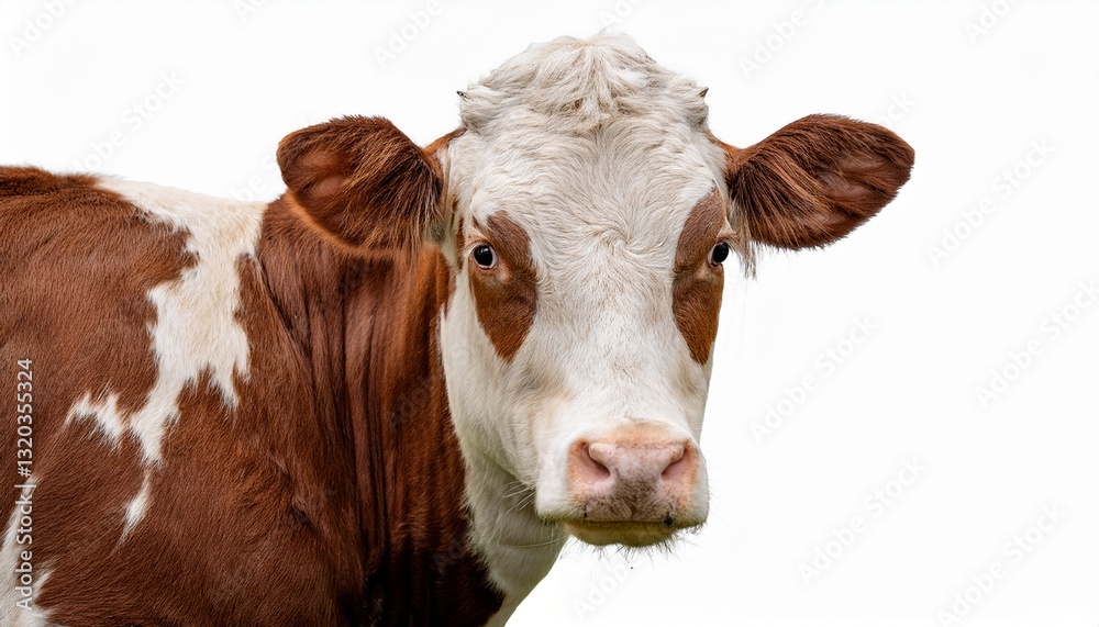 close up portrait of brown and white spotted cow isolated on a transparent background close up portrait of brown and white spotted cow isolated on a transparent background