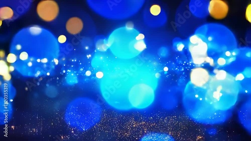 abstract vibrant blue and gold bokeh glowing motion wallpaper zoom in for celebration copyspace background 