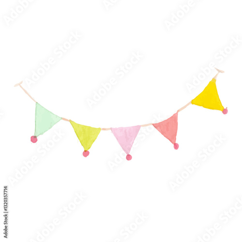 Watercolor colorful bunting flags for decoration.