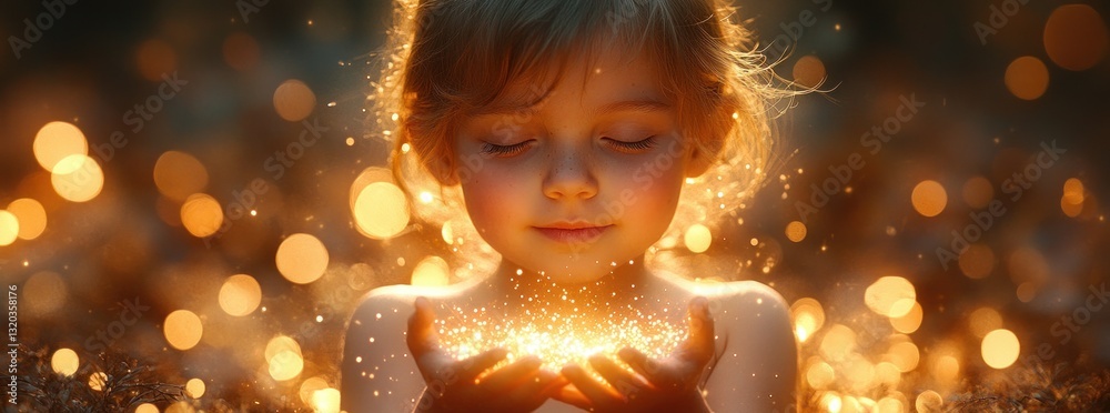 little girl holding sparkling lights in a warm golden setting little girl holding sparkling lights in a warm golden setting