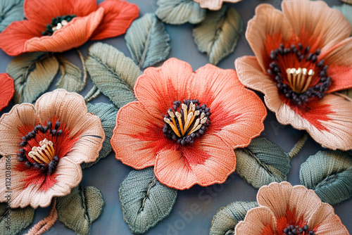 Wallpaper Mural flowers embroidered on fabric, floral themed designs Torontodigital.ca