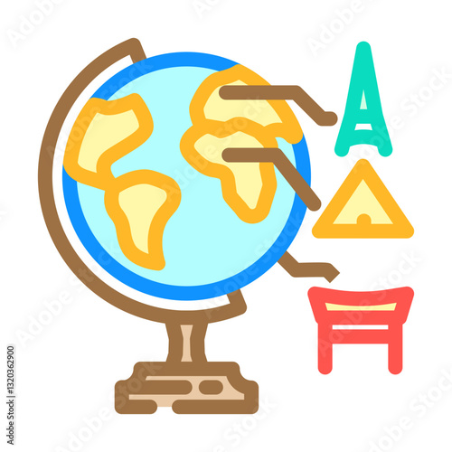 globe with landmarks geographical discoveries color icon vector illustration