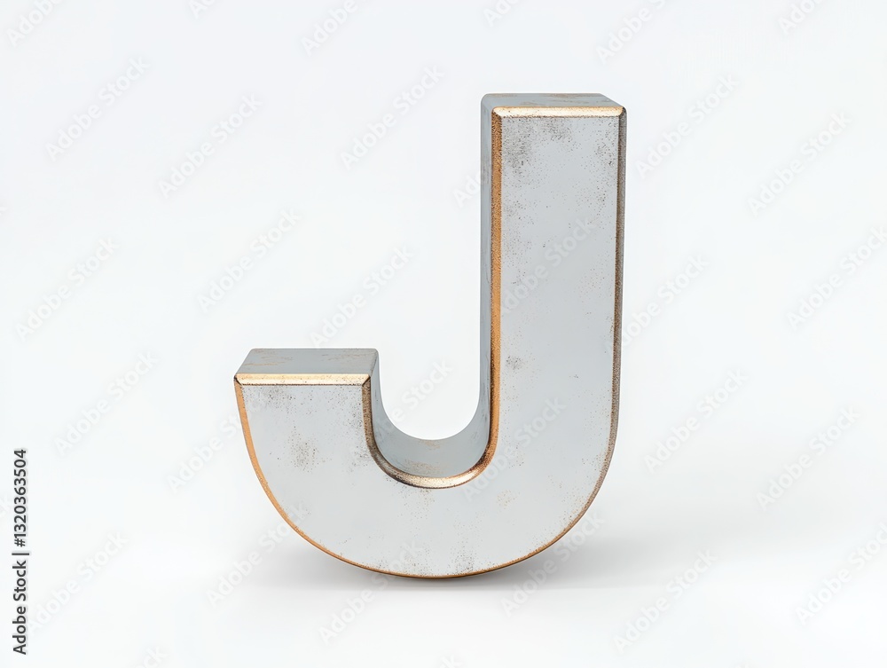 Minimalistic Metallic Letter J 3D Render in White Studio Background with Soft Diffused Lighting Minimalistic Metallic Letter J 3D Render in White Studio Background with Soft Diffused Lighting