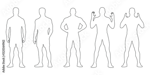 Male Outline Poses Vector Illustration in Various Stances