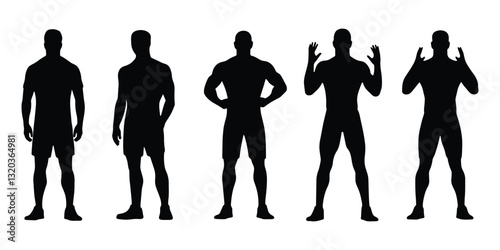 Male Silhouette Poses Vector Illustration in Various Stances