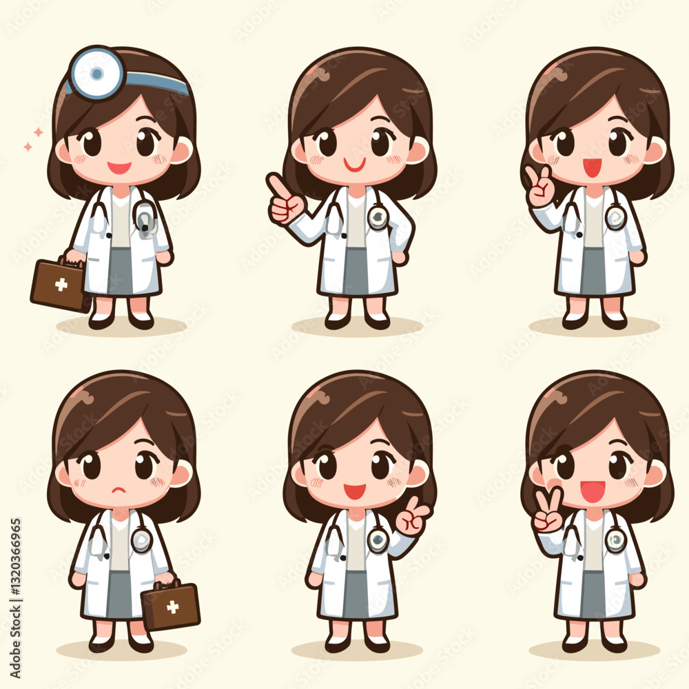 Charming female doctor in different poses, vector character collection Charming female doctor in different poses, vector character collection