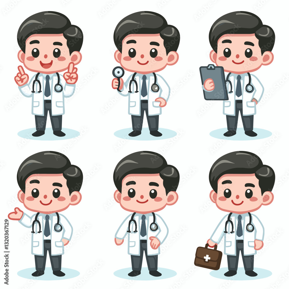 Charming doctor character illustrations set for healthcare and wellness designs Charming doctor character illustrations set for healthcare and wellness designs