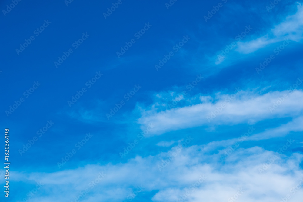 Fototapeta premium Panorama of cloud clear sky background for summer vacation concept at ocean and summer sea water with sunlight of beautiful cloudy 