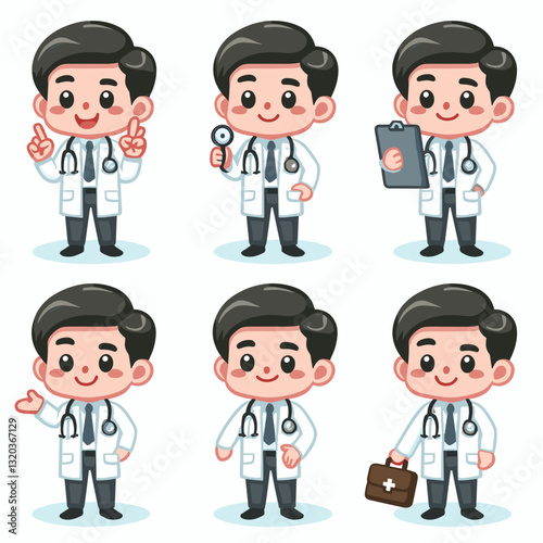 Charming doctor character illustrations set for healthcare and wellness designs
