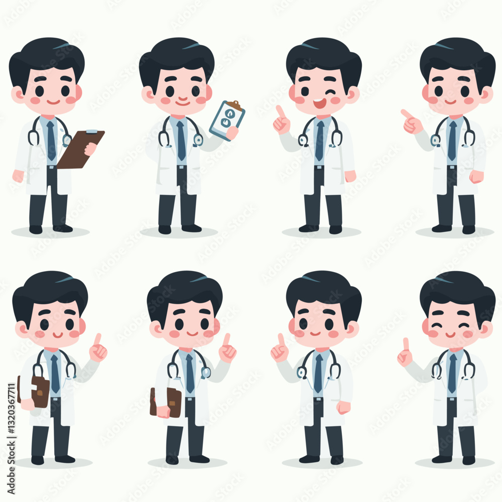 Set of Cartoon Doctor Character in Different Poses Medical Professional Set of Cartoon Doctor Character in Different Poses Medical Professional
