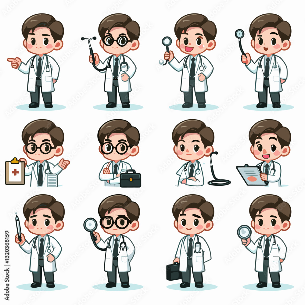 Collection of Animated Doctors in White Coats Expressing Medical Expertise Collection of Animated Doctors in White Coats Expressing Medical Expertise