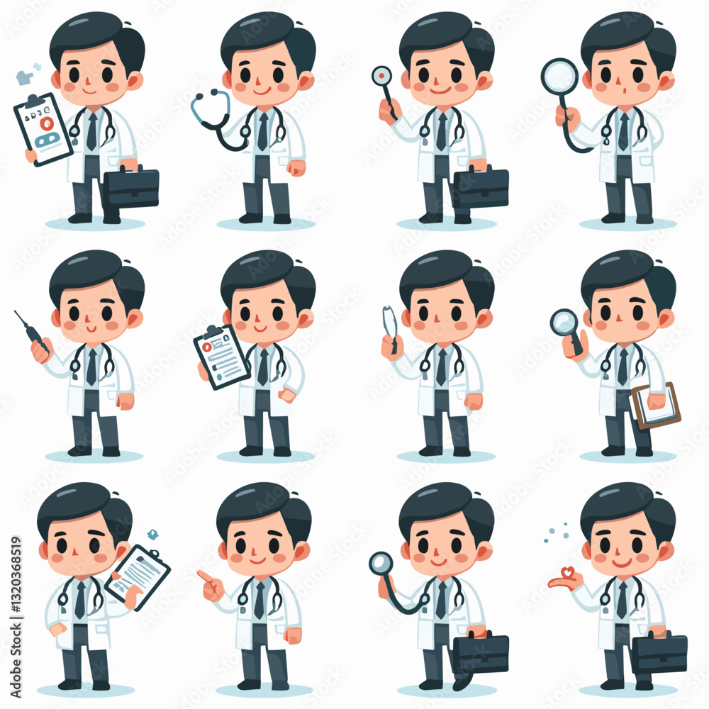 Adorable Cartoon Doctor Character Set for Medical and Healthcare Concepts Adorable Cartoon Doctor Character Set for Medical and Healthcare Concepts