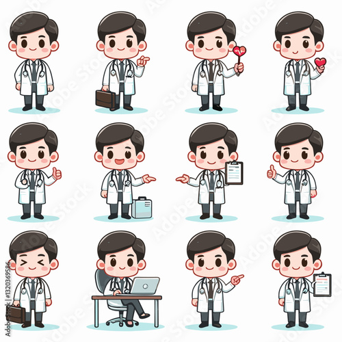 Charming Cartoon Doctor Character Collection for Healthcare and Medical Concepts