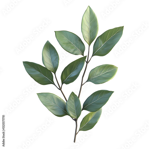 3D Render of Lush Green Leaves Branch Isolated on Transparent Background