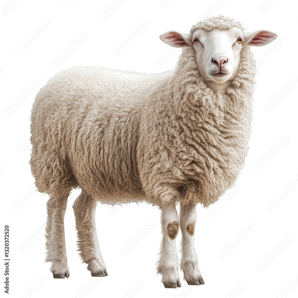 Fototapeta premium Majestic Sheep: This portrait captures a pristine sheep in its full glory, the textures of the wool and the gentle expression creating a sense of serenity and farm life.