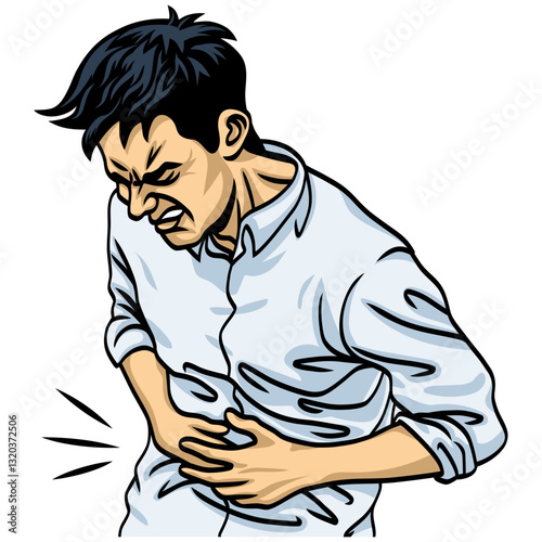 Man Suffering Stomach Pain Illustration Vector