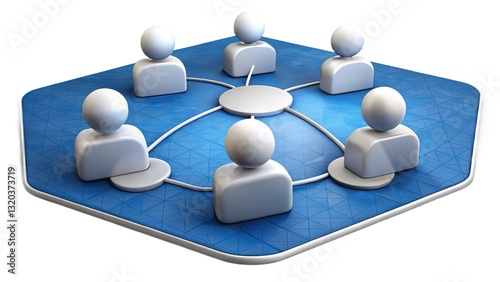 A Collaborative Team Connected In A Shared Digital Space, Working Together Seamlessly On A Blue Platform With A Central Hub