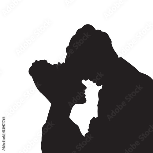 Silhouette of a loving couple man and woman