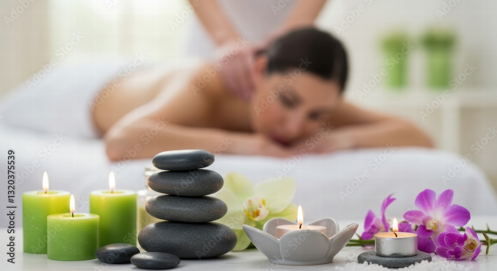 Image of a calm spa room atmosphere with soul-soothing ornaments Image of a calm spa room atmosphere with soul-soothing ornaments