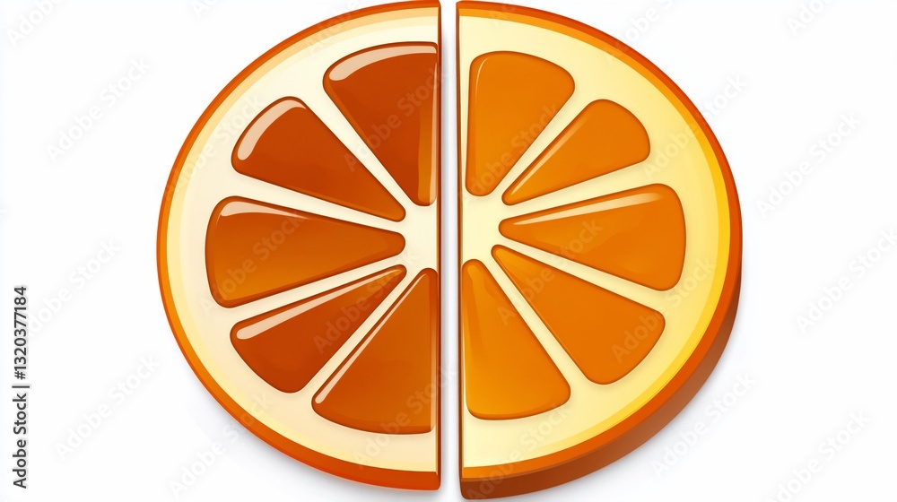 Juicy orange half-slice, halved, white background, healthy food graphic Juicy orange half-slice, halved, white background, healthy food graphic