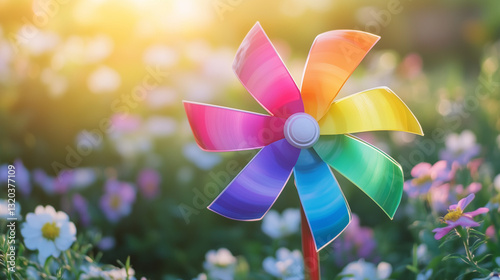 A spinning rainbow pinwheel captures joy and playfulness, symbolizing the vibrant spirit of International Children's Day.