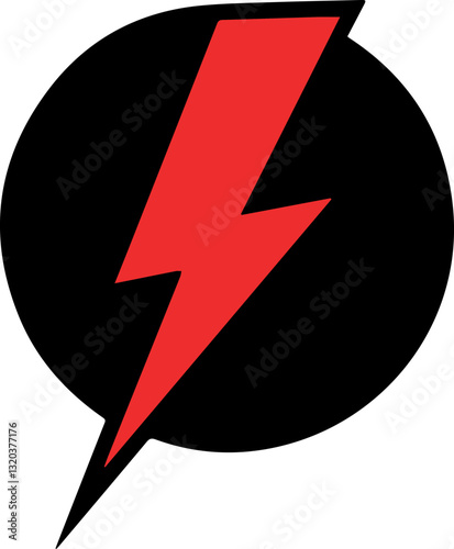 Red Lightning Bolt Symbol on Black Circle