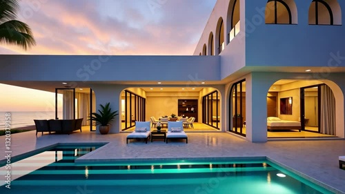 Luxury beach house with sea view swimming pool, Modern design of vacation home