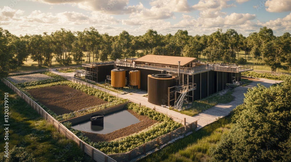 A high-tech composting system converting farm waste into sustainable fertilizer. A high-tech composting system converting farm waste into sustainable fertilizer.