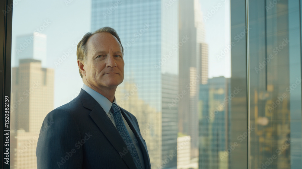 Corporate leader posing confidently in skyscraper office modern business environment professional portrait urban view Corporate leader posing confidently in skyscraper office modern business environment professional portrait urban view