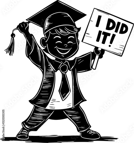 Child graduating with joyful sign school illustration celebration upbeat achievement
