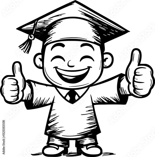 Celebrating graduation day with joyful student school campus cartoon illustration cheerful environment upbeat viewpoint