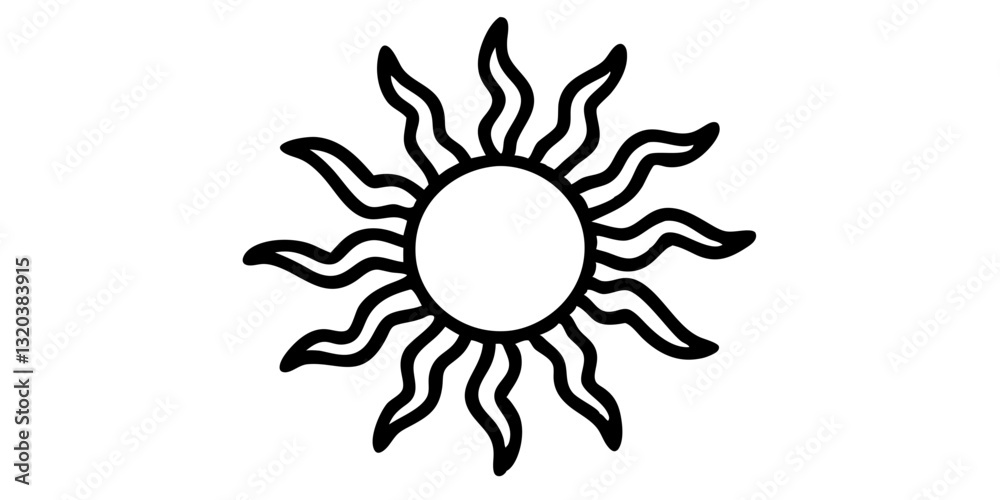 Sun symbol, tribal design, black silhouette, white background, circular pattern. Use for cultural, spiritual, or artistic websites and blogs. Sun symbol, tribal design, black silhouette, white background, circular pattern. Use for cultural, spiritual, or artistic websites and blogs.