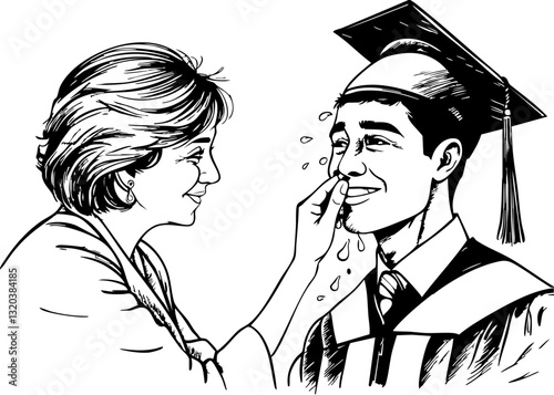 Graduation celebration university campus illustration emotional moment close-up view cherishing achievement