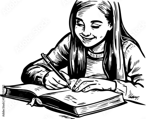 Student engaged in writing classroom illustration educational setting close-up learning process