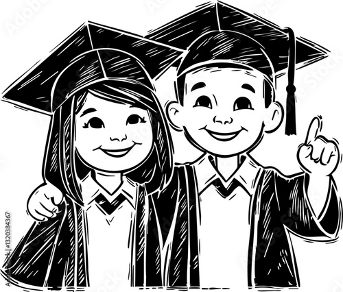 Graduation celebration of young students schoolyard illustration joyful environment cheerful viewpoint achievement concept